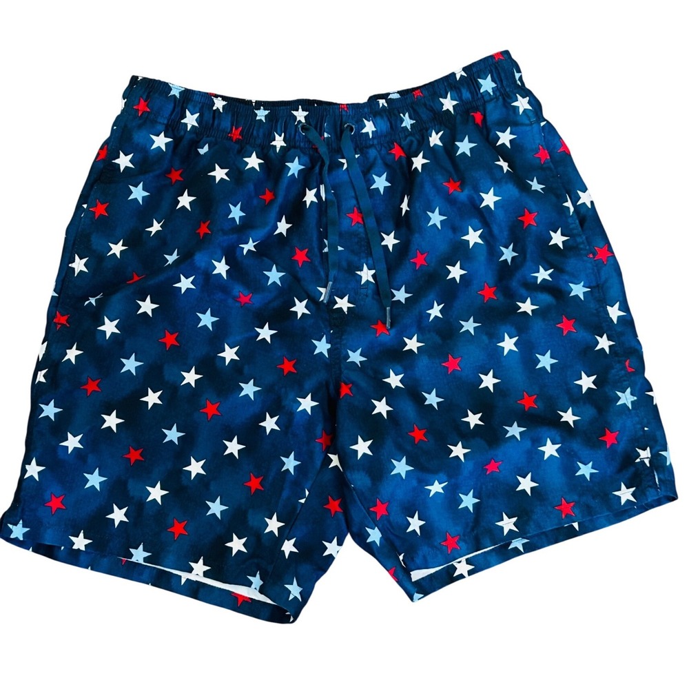 Old Navy Mens Swim Trunks Shorts Star Print Blue Red White Elastic Waist S